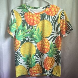 Tropical Pineapple Print T-Shirt - Hawaiian Theme